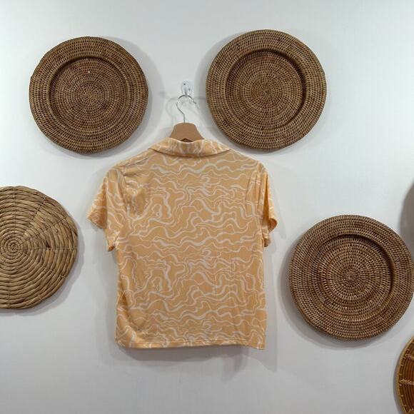 Abercrombie Orange Hippie Retro Button Up Collared Cropped Tee T-Shirt Large - Picture 2 of 5